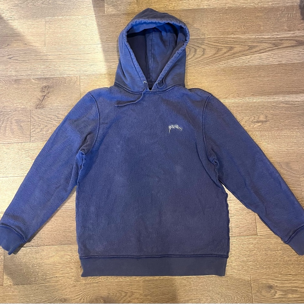 Stüssy navy blue “inside out” hoodie size L fleece